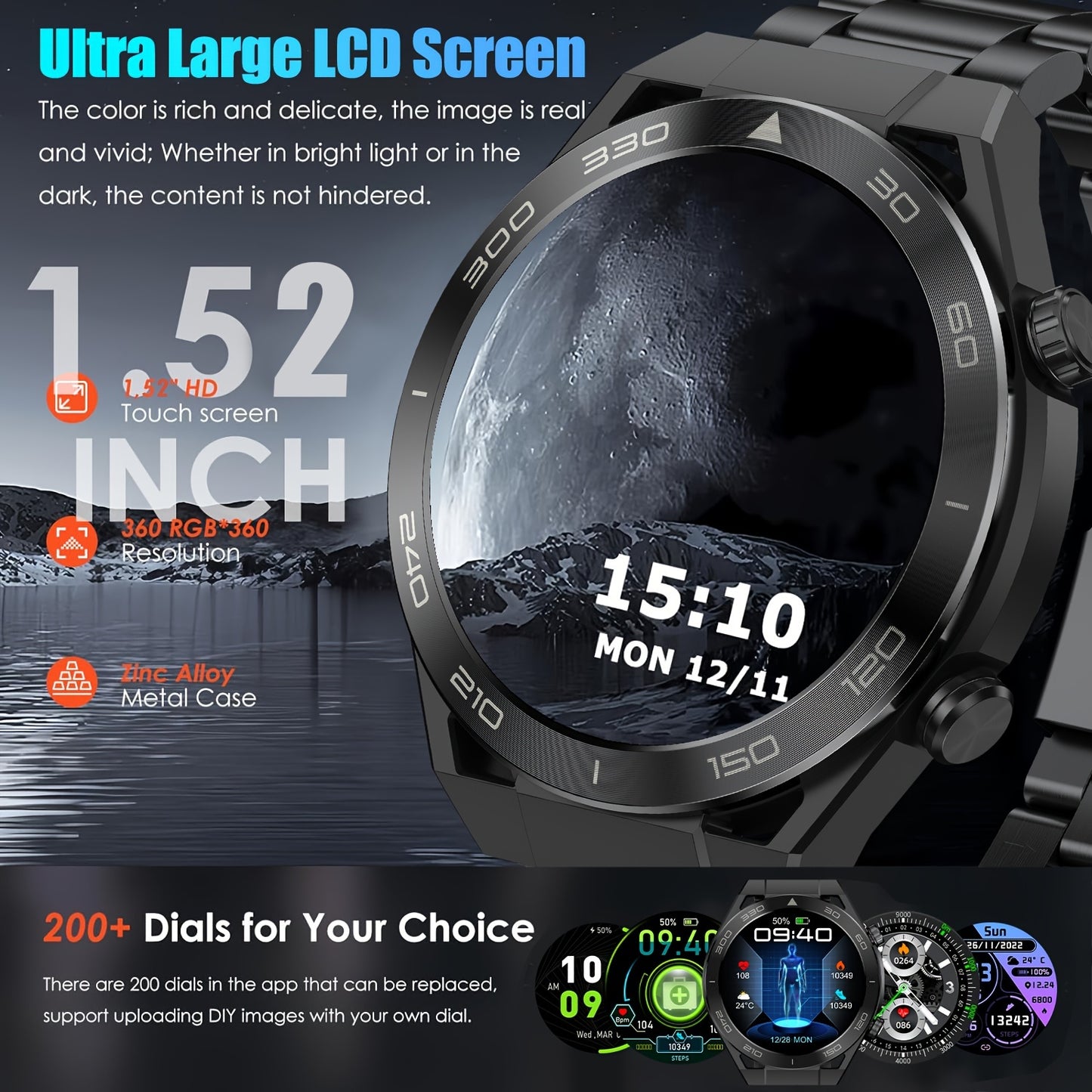 1.52"HD Touch Screen Smart Watch For, With Answer & Make Calls, Messages Notifications, 100+ Sports Modes, Pedometer, Calories, Outdoor Activity Fitness Tracker Smartwatch For Men Android And IOS Phones, Gifts For Friends