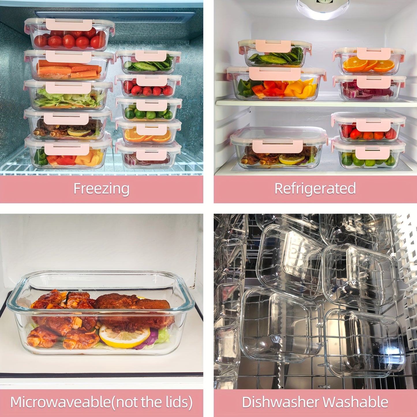 10 Pack Glass Food Storage Containers with Airtight Lids, Leak-Proof Meal Prep Containers with Lids, Dishwasher/Microwave/Freezer Safe
