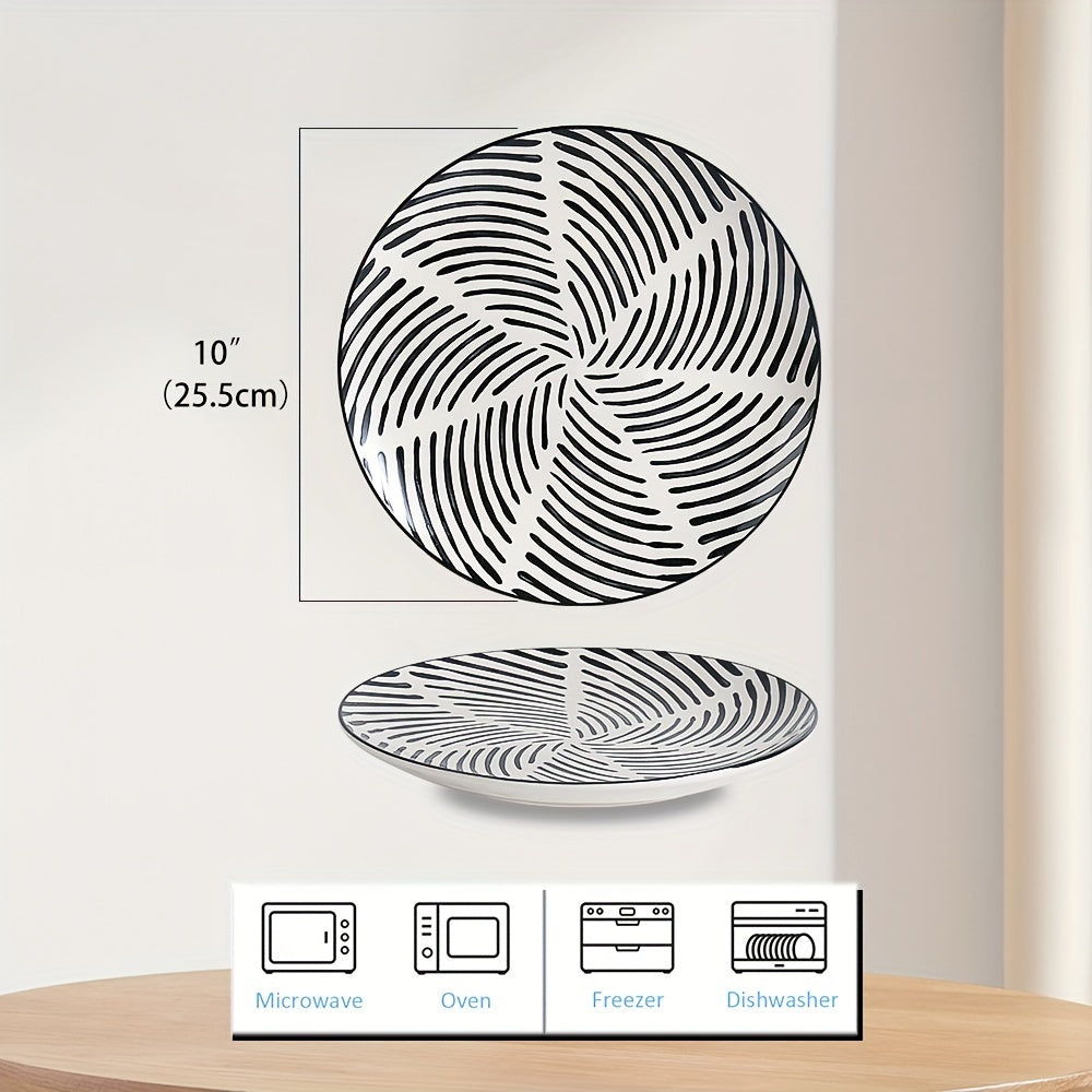 Dinner Plates Ceramic Plate Set - Black Plate Set 8 Inch - 10 Inch Large Porcelain Round Plate Sets Of 6 - Flat Modern Black Pattern Dining Plates For Kitchen | Family - Dishwasher | Microwave | Oven Safe