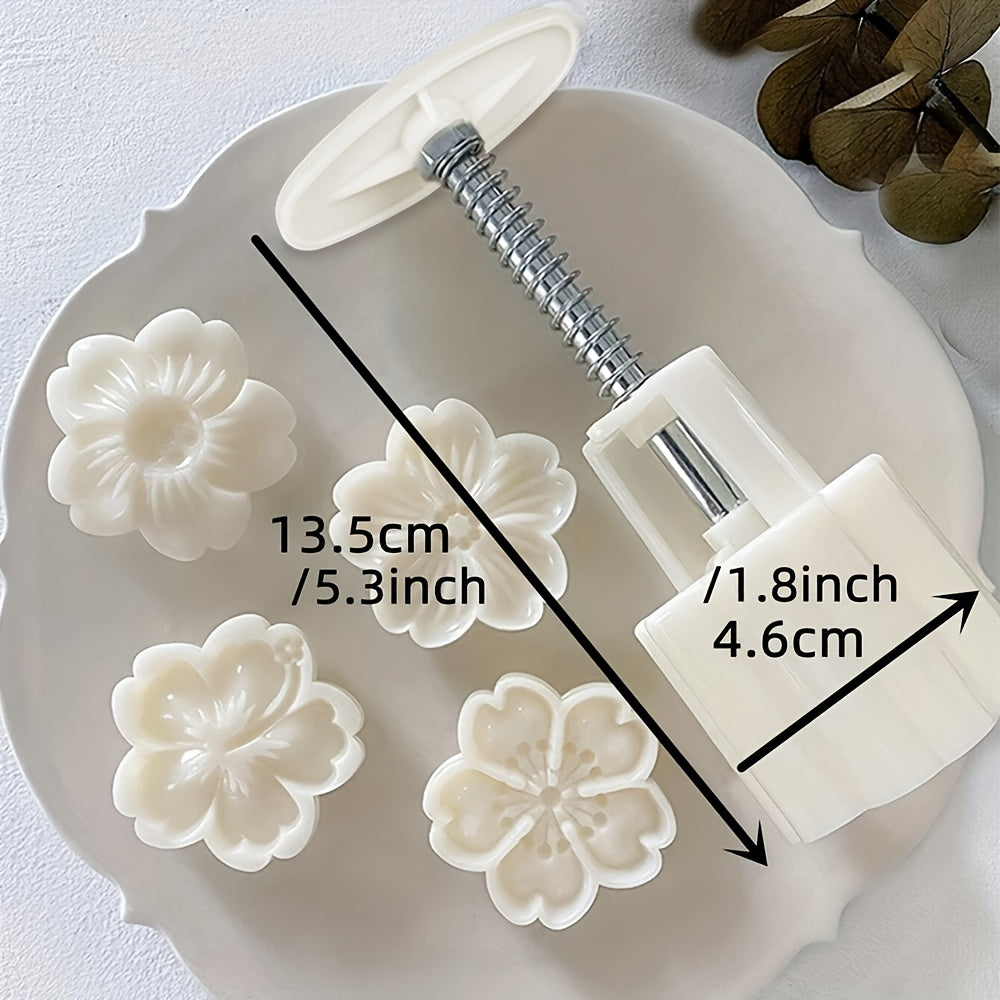 5pcs Flower Cookie Press Set - DIY Mooncake & Pastry Molds, ABS Plastic, Intricate White Flower Designs for Elegant Baking, Ideal for Christmas & Halloween, Kitchen Essentials