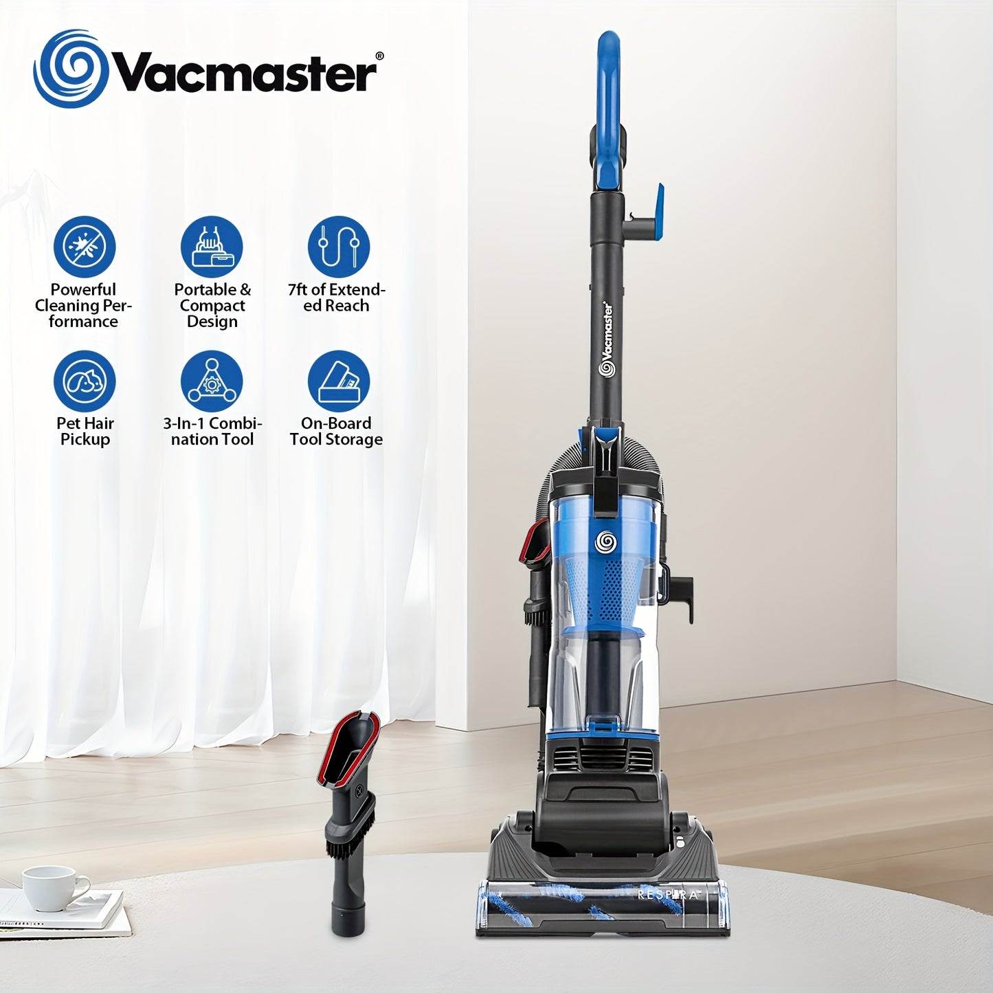 Vacmaster UC0501 Bagless Upright Vacuum Cleaner With Large Dust Cup Capacity, Efficient Cyclone Filtration System & 17ft Cord For Carpet, Hard Floor And Pet Hair