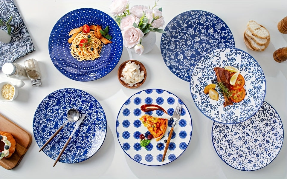 Chinese style ceramic dinnerware 30 pcs set, including 8.5 inches salad plate, 10.5 inches dinner plate, 16 oz coffee mug, 8.3 inches rectangular plate, 24 oz cereal bowl each 6 pcs, microwave oven dishwasher safe, housewarmi