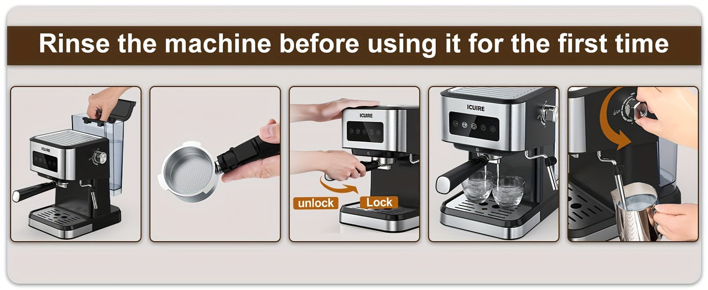 ICUIRE Espresso Machine with Milk Frother, Free milk bubble cup, 20 Bar Pump Pressure Coffee Machine, 1.5L/50oz Removable Water Tank, 1050W Semi-Automatic Espresso/Latte/Cappuccino Machines for Home Barista, Office, kitchen A