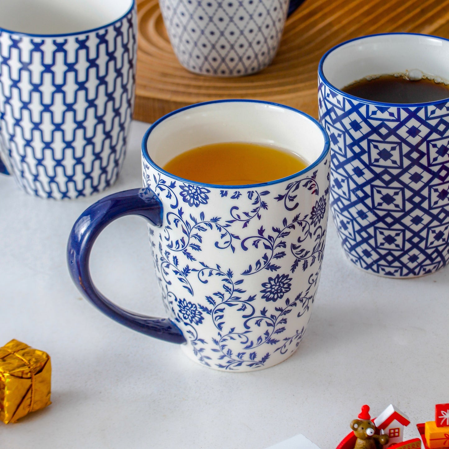 Chinese style ceramic dinnerware 30 pcs set, including 8.5 inches salad plate, 10.5 inches dinner plate, 16 oz coffee mug, 8.3 inches rectangular plate, 24 oz cereal bowl each 6 pcs, microwave oven dishwasher safe, housewarmi
