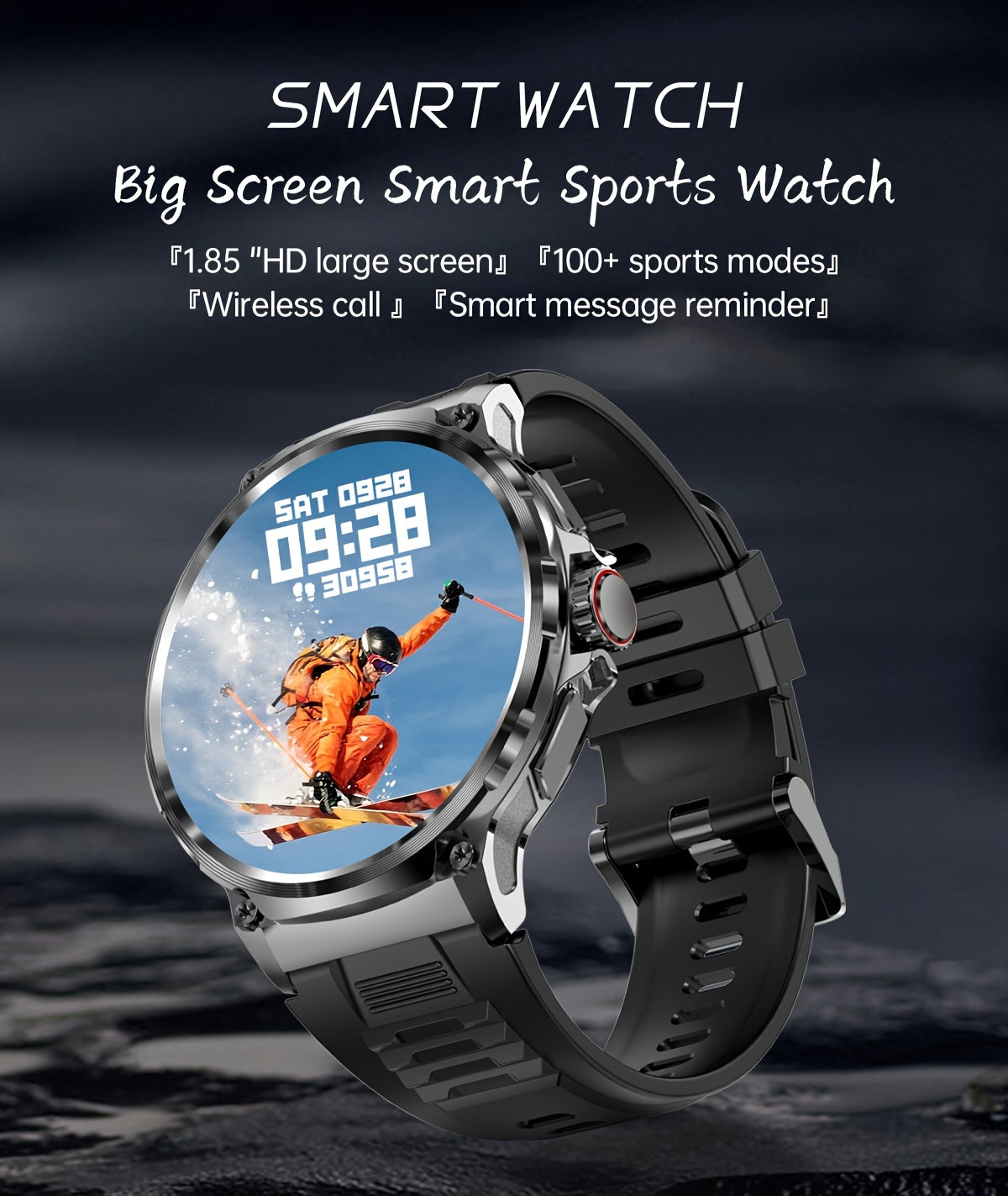 TIZOOP Outdoor Smart Watch with 1.85" HD Display, 710mAh Long-Lasting Battery, 100+ Sports Modes, Step Tracking, Activity Reports, and Water Resistance for Android and iOS Phones