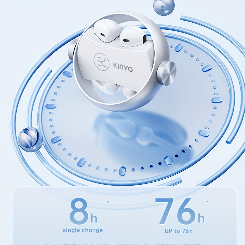 Kinglucky 4 in 1 Wireless Earbuds: Up to 76 Hours Playback, True Wireless Stereo, 360° Spatial Audio, 2 Pairs, Built-in Mic, Premium Bass, Adult Use, Open Ear Design, Compatible with Phones, Capacitive Mic, Polymer Li-Po Bat