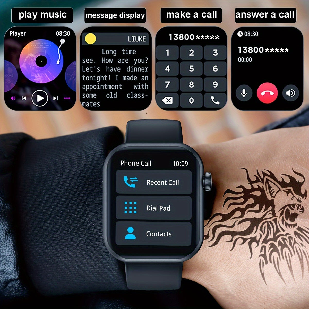 smart watch 1.83Inch full touch screen (make, answer calls)For Android&iPhone phones, 100Multiple Sport Modes, Custom Watch face, Calories, Steps, Distance, calculator, Music, Stopwatch, alarm clock, Fitness Sport smartwatch