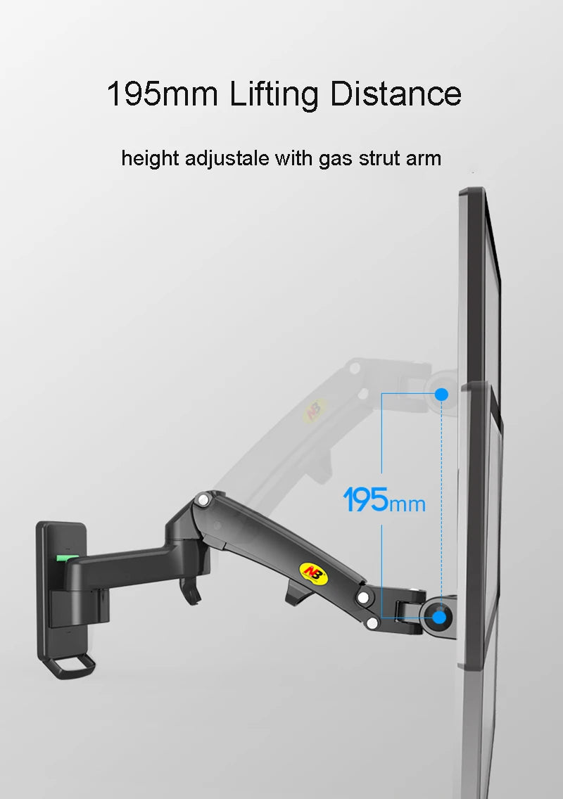 North Bayou NB F150 Gas Spring 17-35 inch LED TV Wall Mount Monitor Holder Ergonomic Mount Arm Max. VESA 100*100mm Load 3-12kgs
