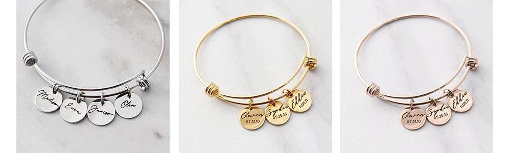 Bangles for Women Personalized Custom Carving 1-4 Names Round Pendant Stainless Steel Friendship Bracelet Jewelry Pulsera Mujer - findify 2025