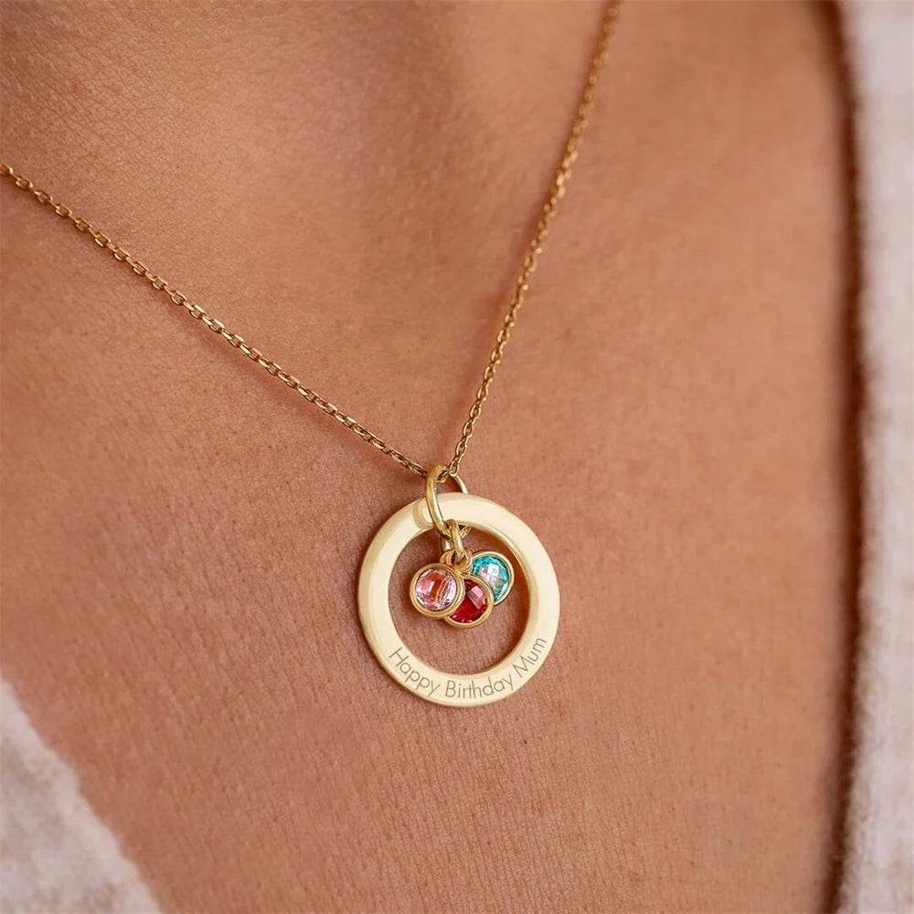 Custom Birthstone Eternal Ring Necklace Personalized Family Jewelry Round Choker Necklaces Stainless Steel Wife Birthday Gif - findify 2025