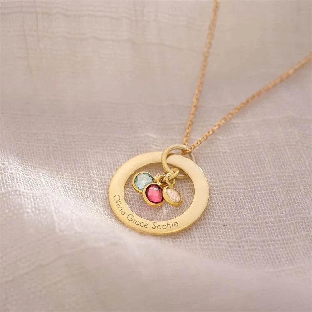 Custom Birthstone Eternal Ring Necklace Personalized Family Jewelry Round Choker Necklaces Stainless Steel Wife Birthday Gif - findify 2025