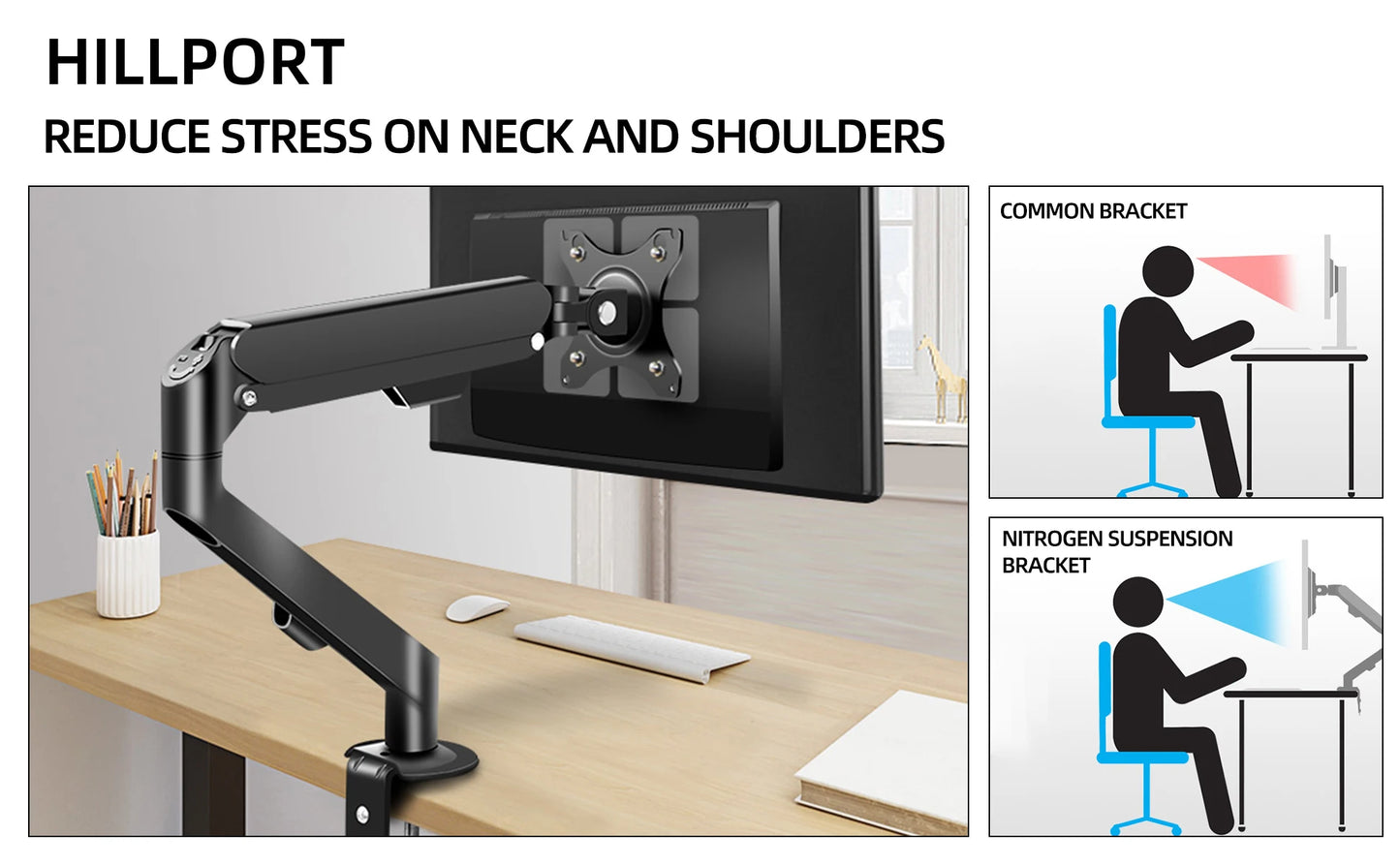 HILLPORT 17-34" Desktop Monitor Arm Holder Gas Spring Full Motion Mount Strut LCD LED TV Bracket Stand PC Soport Support M5