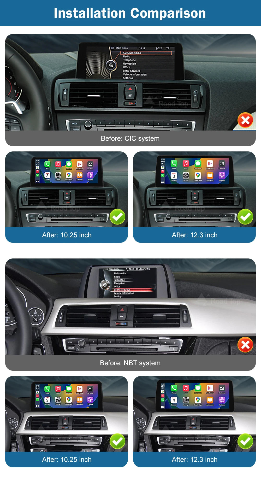 Road Top 1920*720 Wireless Carplay Android Auto Multimedia Display Screen For BMW 3 4 Series F30 F31 F32 F33 F34 F36 NBT
