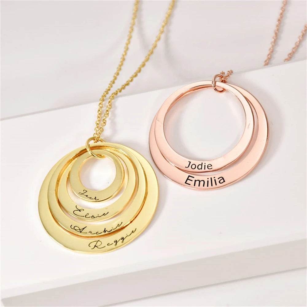 Family Jewelry Engraved Name Circles Necklace Personalized Nameplate Custom Stainless Steel Pendant Necklaces For Women - findify 2025