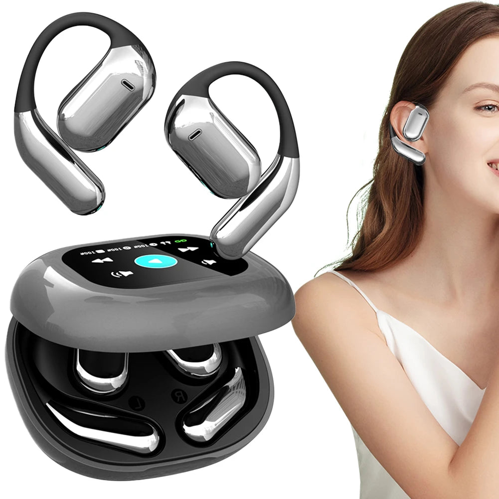 BT 5.4 Real Time AI Translator Earbuds Open Ear Wireless Headphones IPX7 Waterproof Touch Screen AI Translator Earbuds