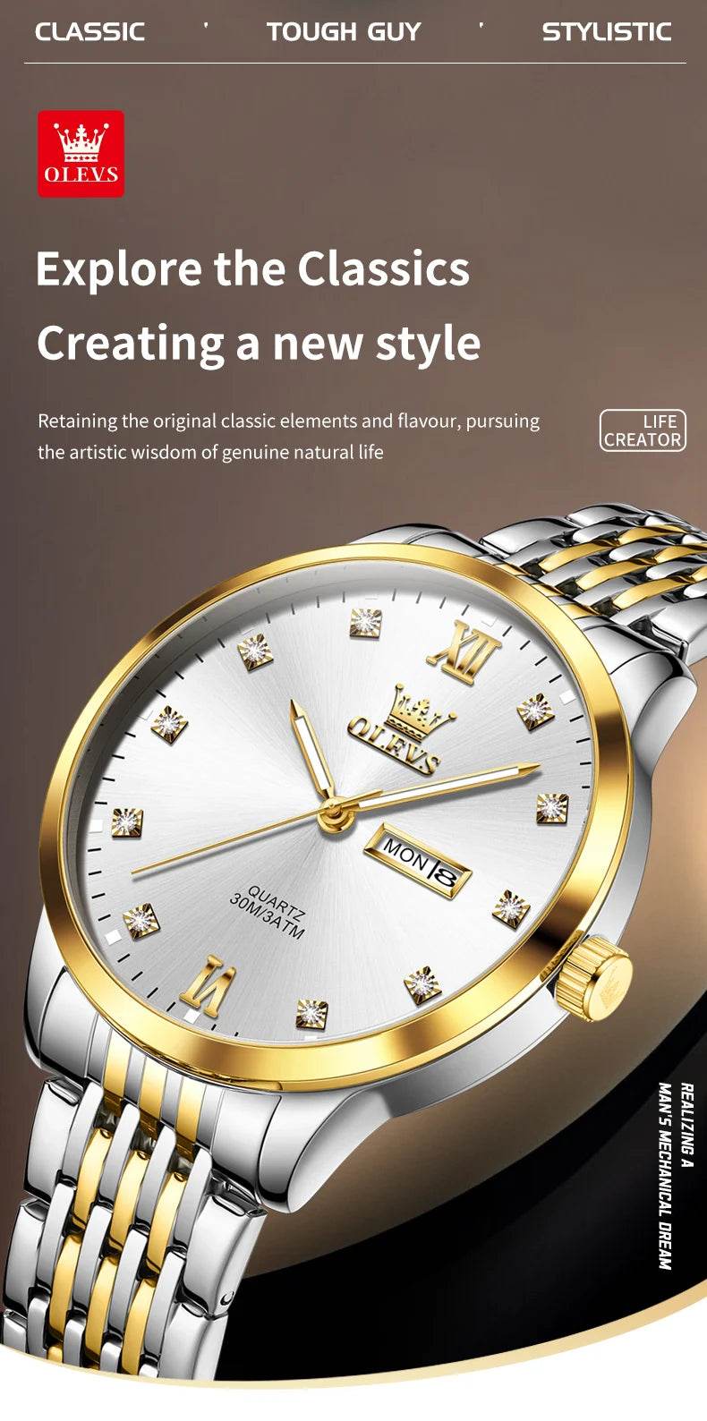OLEVS 2943 Mens Watch Original Simple Brand Quartz Watch Waterproof Luminous Dual Calendar Display Reloj Watch For Men Gifts - findify 2025