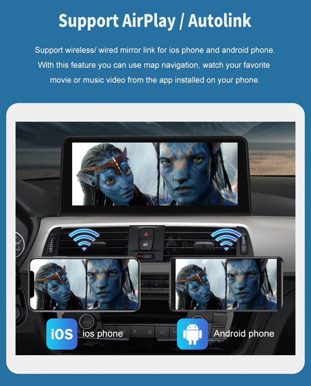 Road Top 1920*720 Wireless Carplay Android Auto Multimedia Display Screen For BMW 3 4 Series F30 F31 F32 F33 F34 F36 NBT