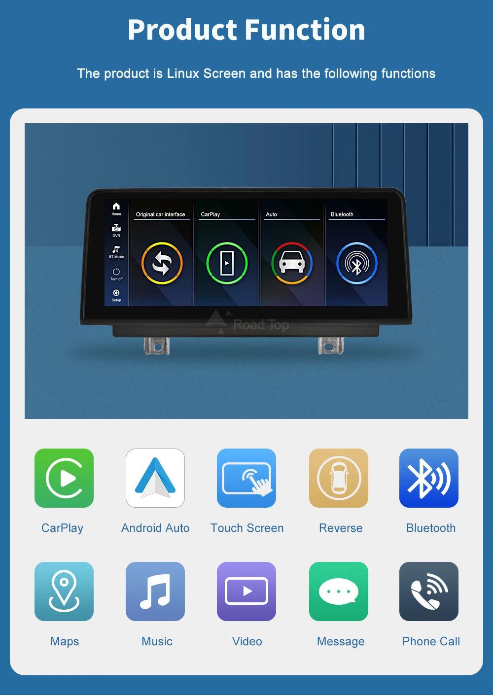 Road Top 1920*720 Wireless Carplay Android Auto Multimedia Display Screen For BMW 3 4 Series F30 F31 F32 F33 F34 F36 NBT