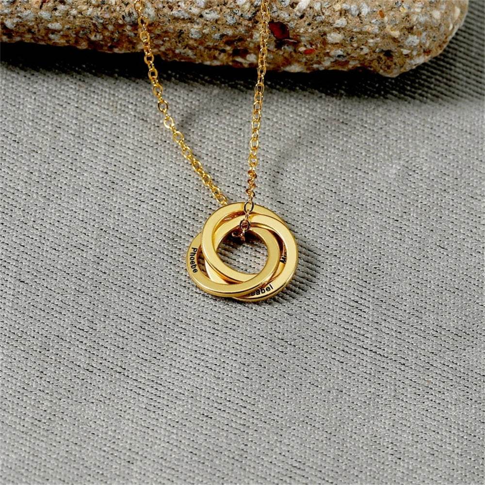 Engraved Childrens Name Linked Circle Necklace Custom Russian Ring Interlocking Round Necklaces Personalized Thanksgiving Gift - findify 2025