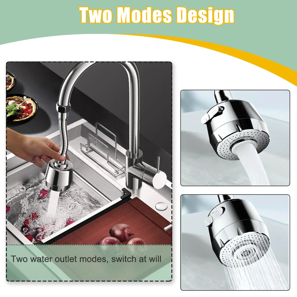 360° Rotatable Faucet Extender & Water Saving Nozzle – 2/3 Mode Adjustable Faucet Adapter for Kitchen & Bathroom Sink