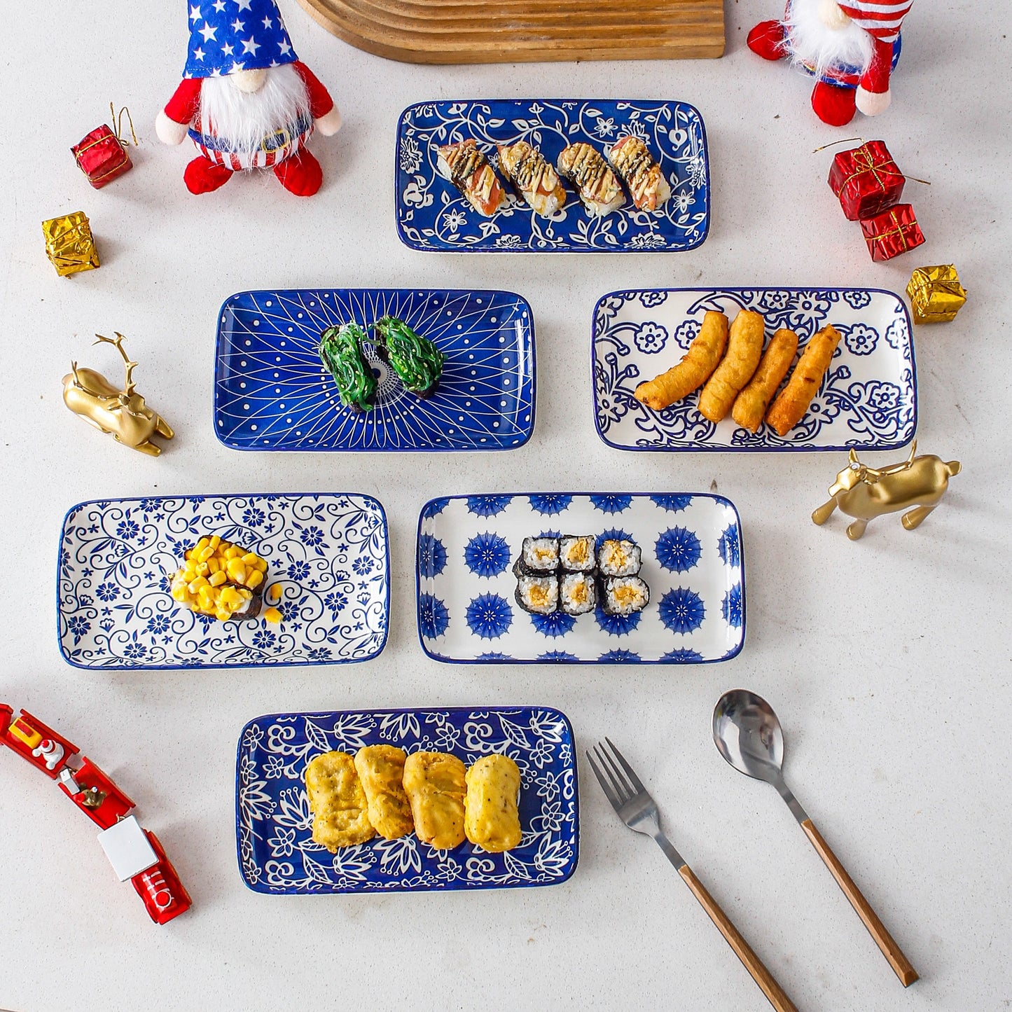Chinese style ceramic dinnerware 30 pcs set, including 8.5 inches salad plate, 10.5 inches dinner plate, 16 oz coffee mug, 8.3 inches rectangular plate, 24 oz cereal bowl each 6 pcs, microwave oven dishwasher safe, housewarmi