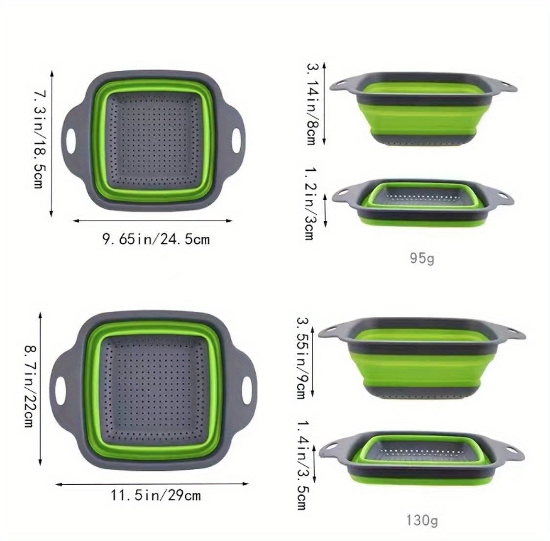 2pcs, Foldable Silicone Colander, Vegetable Washing Basket Strainer, Kitchen Sink Folding Square Drain Basket, Fruit And Vegetable Basket, Kitchen Accessaries
