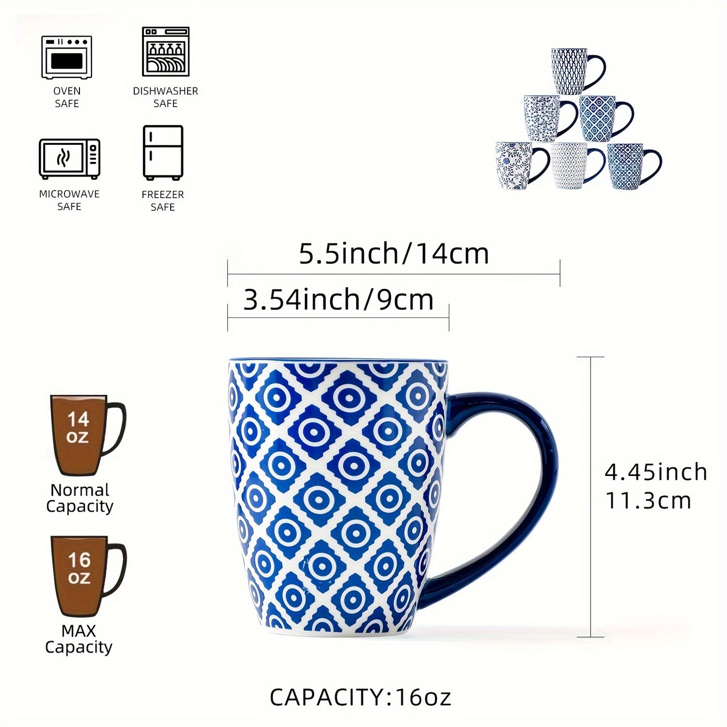 Chinese style ceramic dinnerware 30 pcs set, including 8.5 inches salad plate, 10.5 inches dinner plate, 16 oz coffee mug, 8.3 inches rectangular plate, 24 oz cereal bowl each 6 pcs, microwave oven dishwasher safe, housewarmi