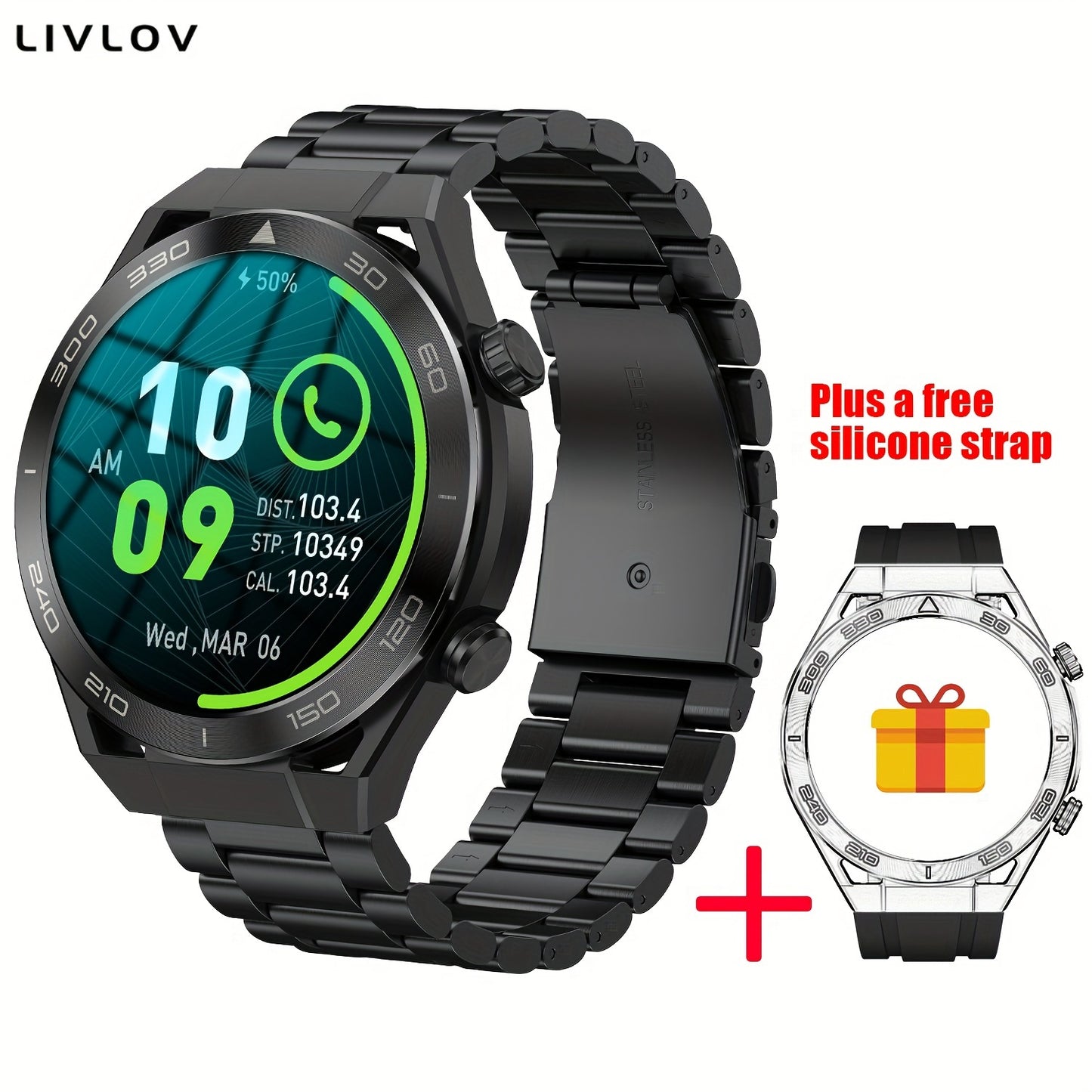 1.52"HD Touch Screen Smart Watch For, With Answer & Make Calls, Messages Notifications, 100+ Sports Modes, Pedometer, Calories, Outdoor Activity Fitness Tracker Smartwatch For Men Android And IOS Phones, Gifts For Friends