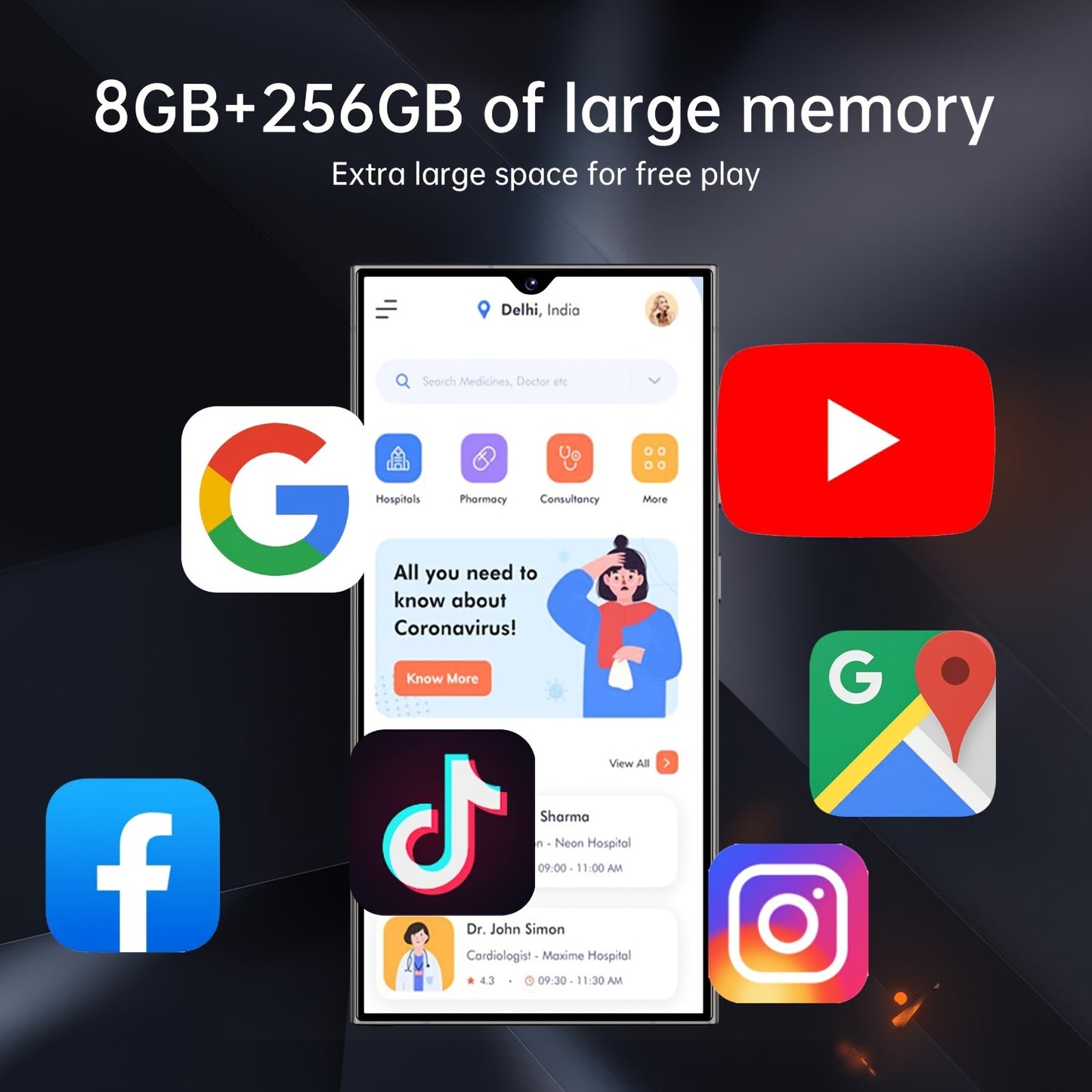 Unlocked Phones C37 Ultra 8GB RAM 256GB ROM Cell Phones 6800mAh Battery+6.8" Display SmartPhone