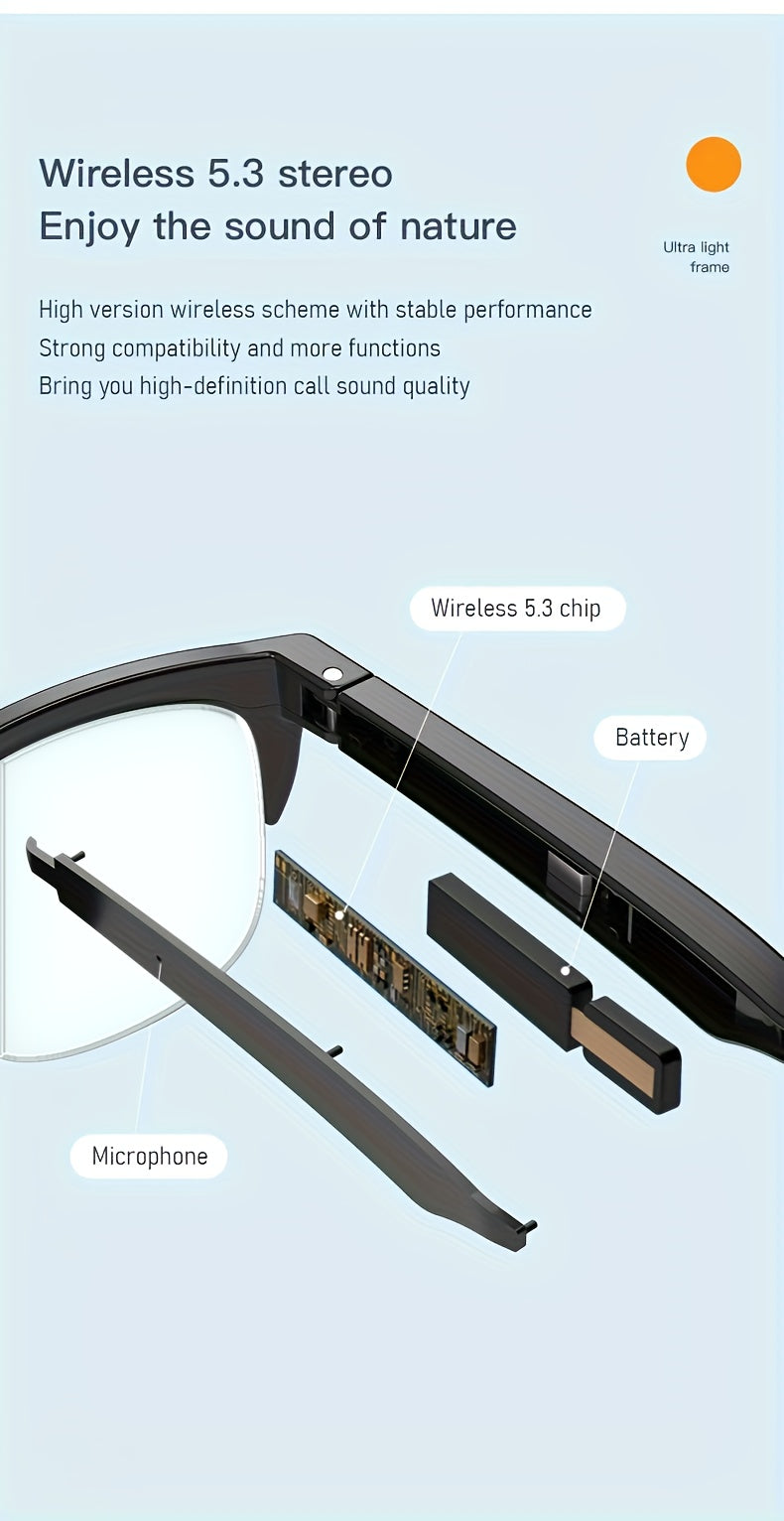 Smart Wireless 5.3 Eyeglass headphones with microphone, blue light blocking and stereo sound - perfect for cycling, driving, fishing and travelling | Free calling compatible with all mobile phones A Christmas gift for mum or