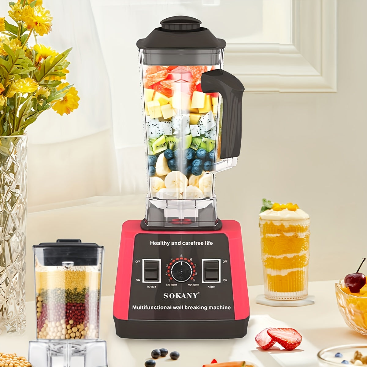 Sokany Multi-functional Blender, Wall-breaking Machine, Juicer, With A Powerful 5000W Copper Core Motor, 9 Adjustable Speeds, Sharp Blades For Fine Grinding, Food-grade Sealed Rubber Cover, Easy Switch, Ergonomic Handle