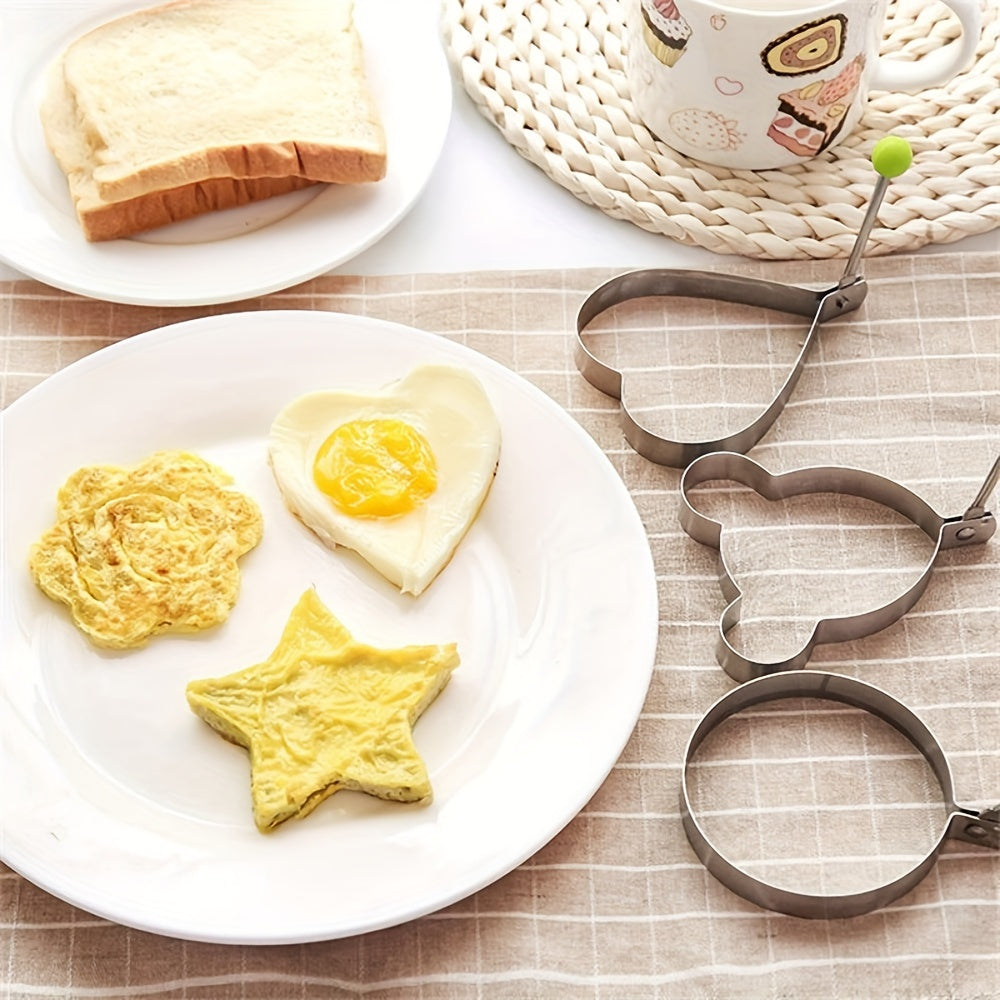 5PC Cute Egg Circles - Stainless Steel Egg Molds for Omelets, Chicken Rolls - Kitchen Appliances & Accessories - Perfect for Breakfast & Fun Cooking - Great Gift for Foodies & Families