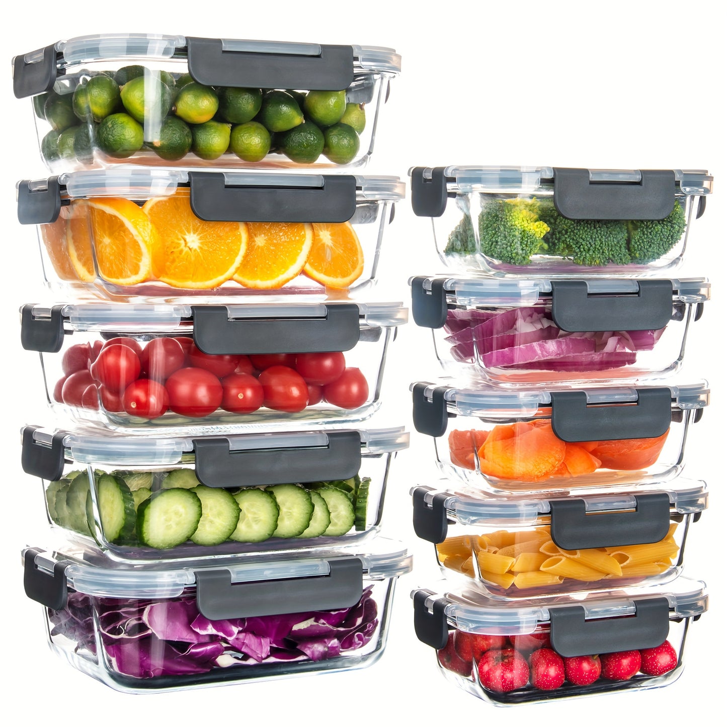 10 Pack Glass Food Storage Containers with Airtight Lids, Leak-Proof Meal Prep Containers with Lids, Dishwasher/Microwave/Freezer Safe