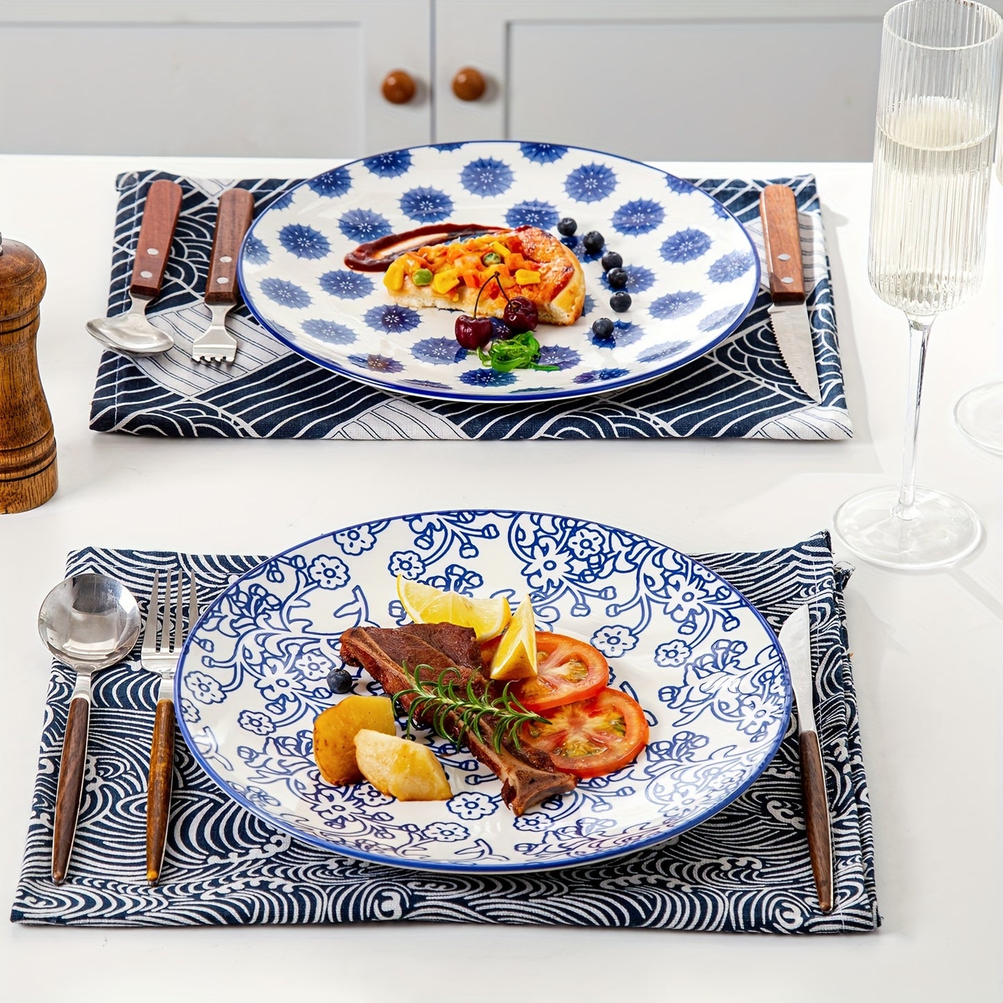 Chinese style ceramic dinnerware 30 pcs set, including 8.5 inches salad plate, 10.5 inches dinner plate, 16 oz coffee mug, 8.3 inches rectangular plate, 24 oz cereal bowl each 6 pcs, microwave oven dishwasher safe, housewarmi
