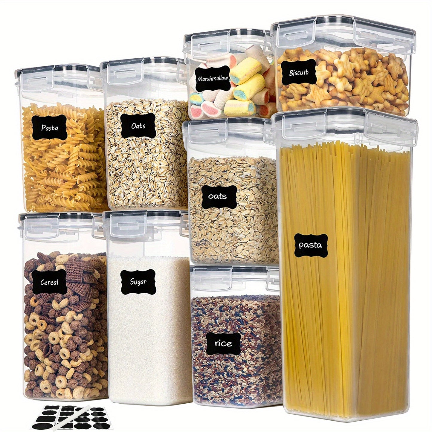9Pcs Airtight Food Storage Containers With Lids, BPA Free, Plastic Kitchen And Pantry Canisters For Cereal, Dry Food, Flour And Sugar, Dishwasher Safe