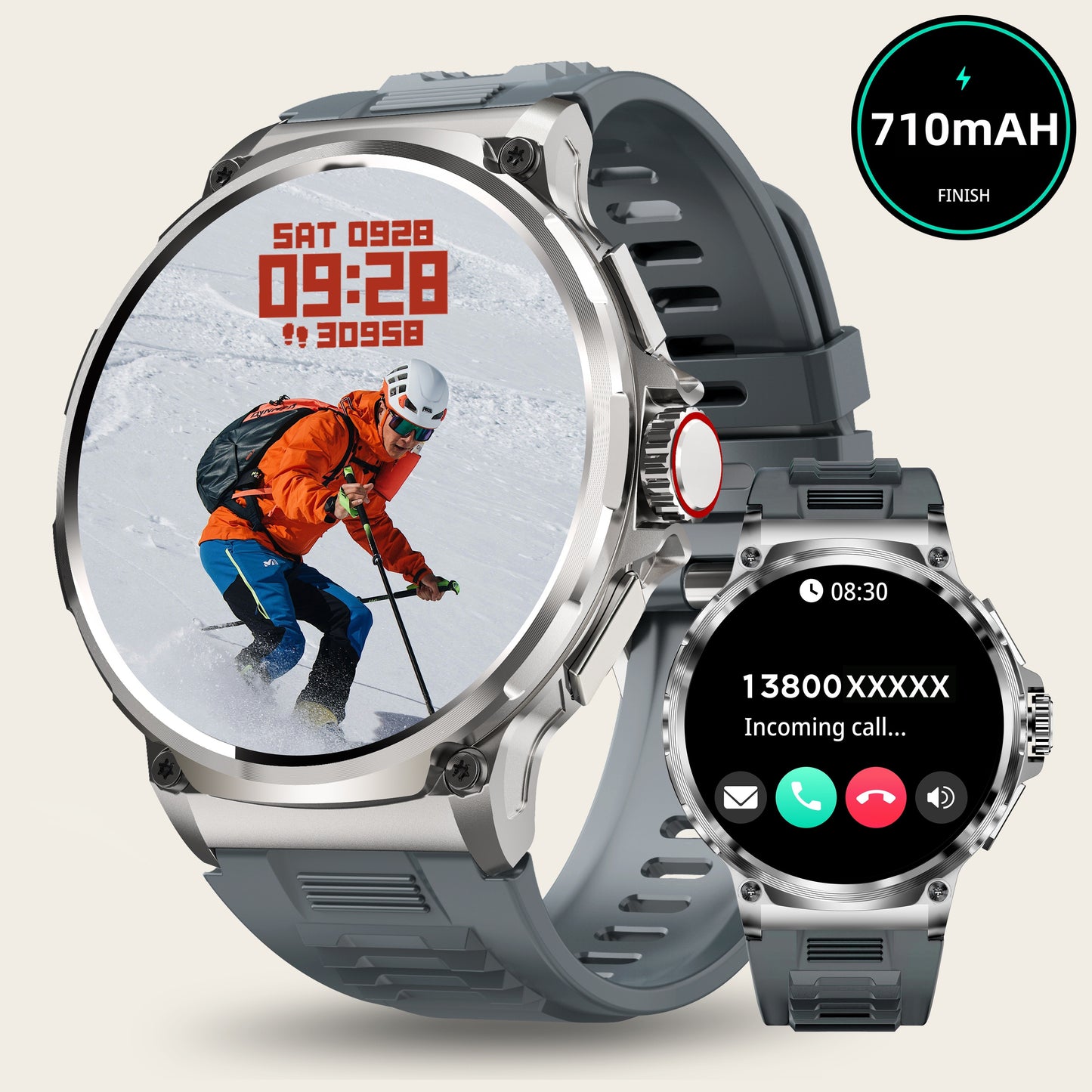 TIZOOP Outdoor Smart Watch with 1.85" HD Display, 710mAh Long-Lasting Battery, 100+ Sports Modes, Step Tracking, Activity Reports, and Water Resistance for Android and iOS Phones