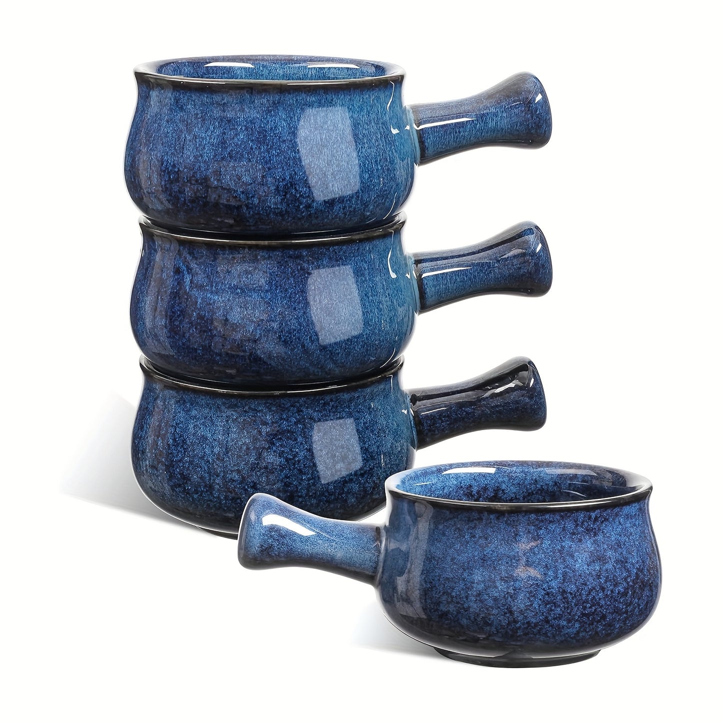 Vicrays 7-Piece Kitchen Bakeware Set, French Onion Soup Bowls With Handles, Soup Crocks for French Onion Soup, Cereal, Beef Stew, Chill, Pasta, Pot Pies, Microwave and Oven Safe (Blue)
