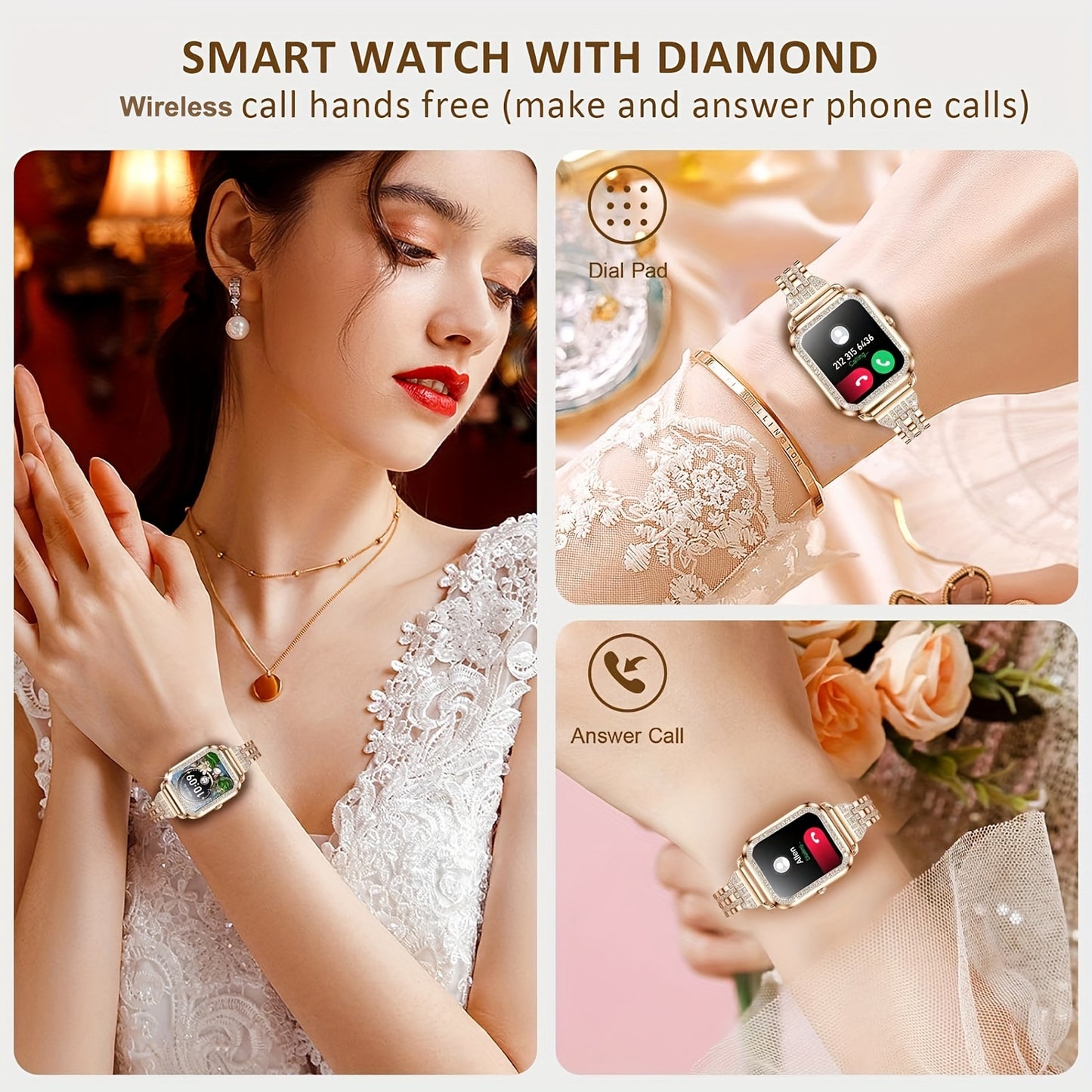 Women's Luxury Smart Watch Wireless Answer/Dial, 1.57" HD SmartWatch For Android And IOS Phones, Multi Sport Modes, Fitness Watch, AI Voice Assistant, Notifications, Remote Camera, DIY Watch Dial, Music Player, Weather Report