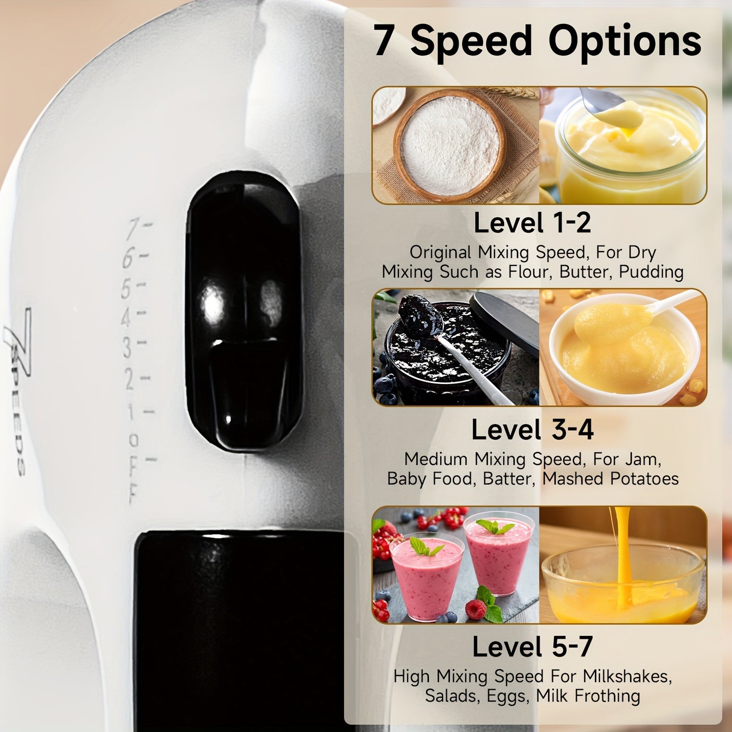 PANCERKA 1Set Electric Hand Mixer, 7-Speed Hand-Held Egg Beater Whisk Breaker, Electric Mixer, Kitchen Appliances Stirrer, Electric Food Mixers for Mixing in Bowls