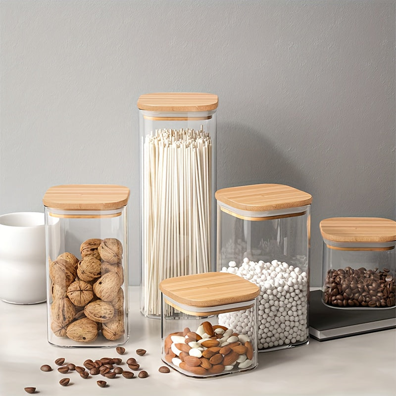 5pcs Airtight Glass Jars With Lids, High Borosilicate Glass Canisters, For Coffee Beans, Tea, Flour, Sugar, Nuts, Candy, Bath Salts & More, Home Kitchen Supplies