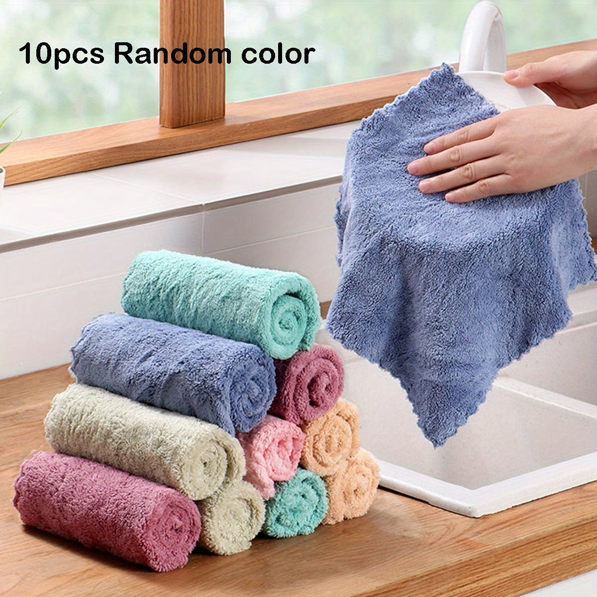 5/10pcs, Solid Color Dishcloth, Household Thickened Kitchen Dish Cloth, Super-absorbent Dish Towel, Cleaning Special, Bamboo Fiber, Absorbent, Does Not Fall Off, Does Not Stick To Oil, Cleaning Supplies
