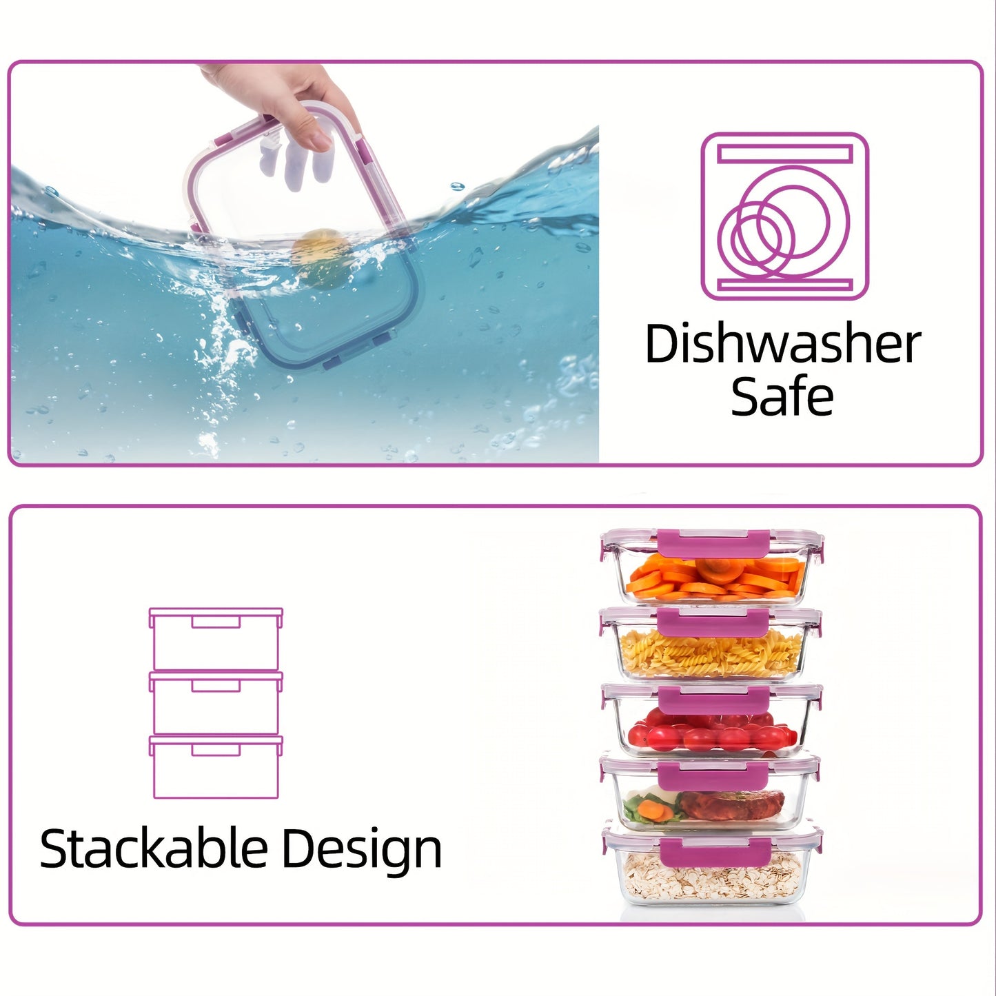 16 Pack Glass Meal Prep Containers, Food Storage Containers with Airtight Lids, Dishwasher/Microwave/Oven/Freezer Safe Glass Containers for Leftovers