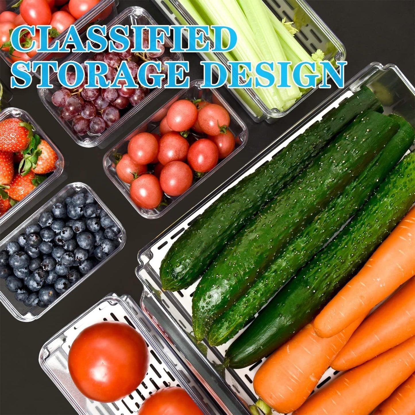 10PCS Clear Fridge Organizer Bins with Lids & Drain System - Stackable, Space-Saving Storage for Food, Drinks, Vegetables - Perfect Kitchen Organization Supplies