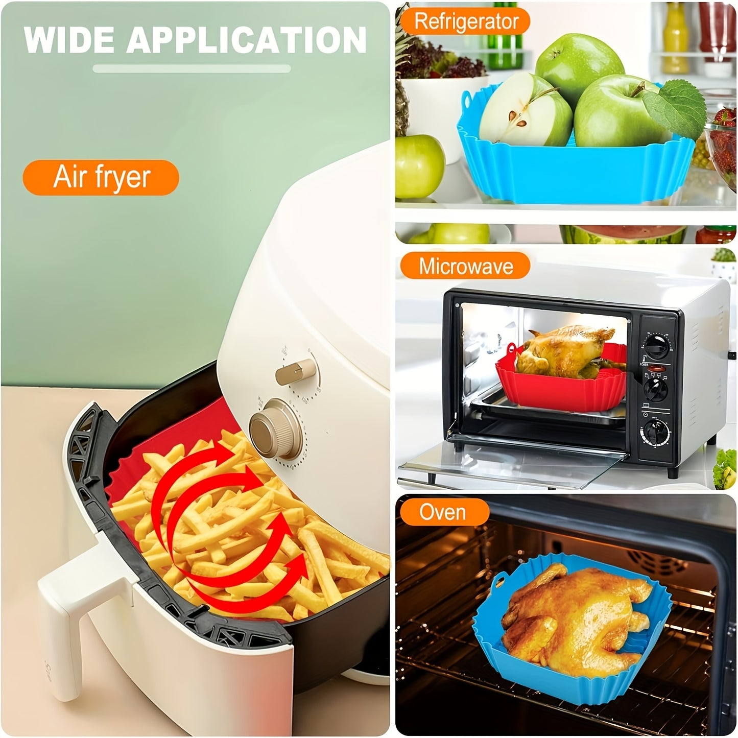 2pcs Square/rotundity Silicone Air Fryer Liner -8 Inches Reusable Air Fryer- Air Fryer Accessories - Air Fryer Insert for 4 to 7 QT Ovens And Microwave Accessories (red+blue)