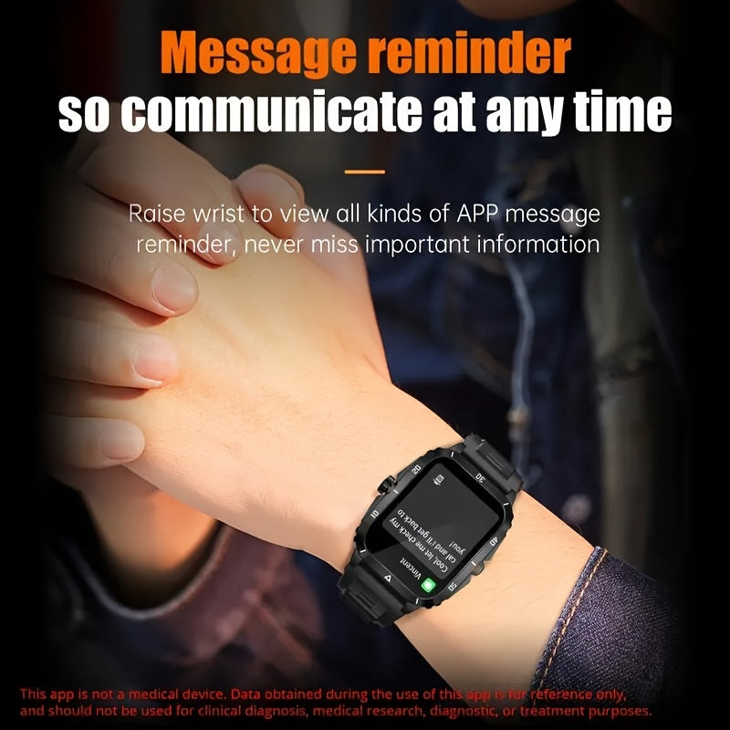 1.96 Inch Outdoor Men'S Smartwatch, Sports & Fitness Watch For IPhone & Android Phones, Extra Long Battery Life, Wireless Calling, With 100+ Exercise Modes/Long Battery Life/Music Control/Message Alert/Gift