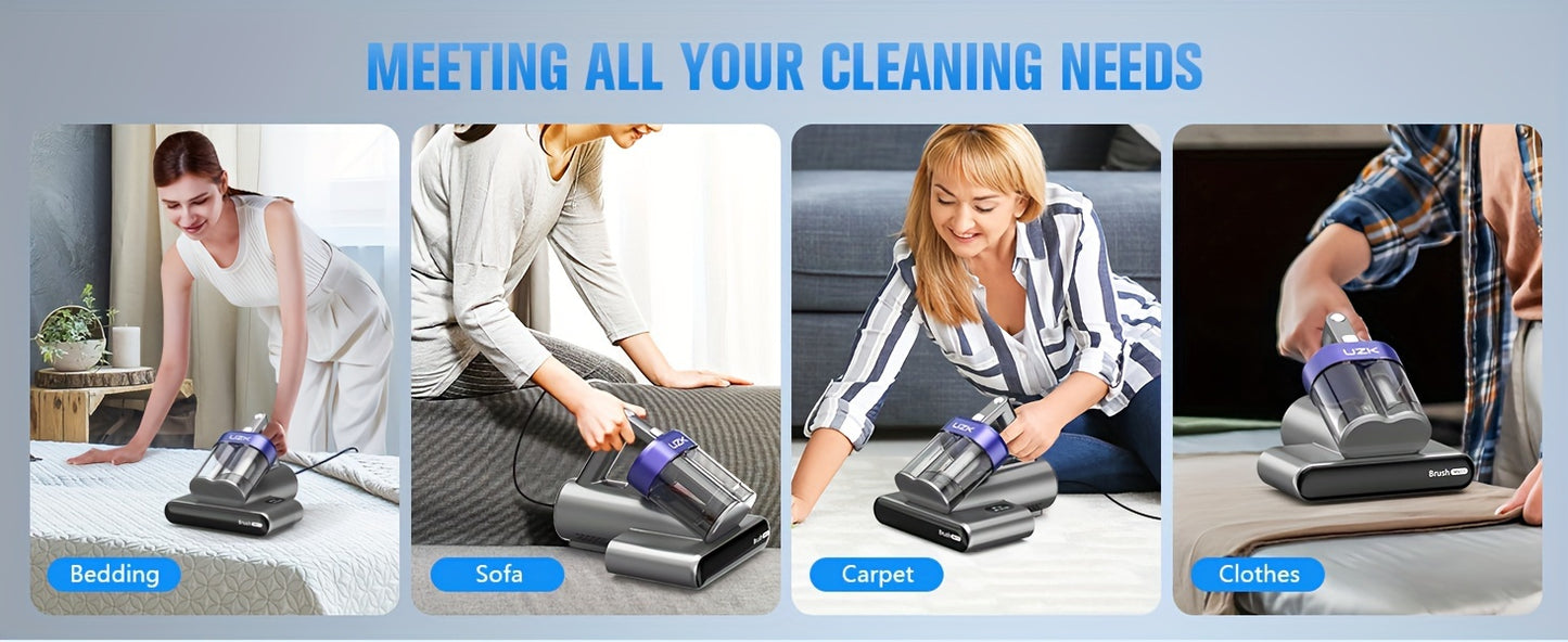 Mattress Vacuum Cleaner With UV-C Light, Handheld Vacuum Cleaner With Heating & Ultrasonic & Anionic & Aromatherapy For Bed Dust Pet Hair (Corded, Purple), 16Kpa Suction 500W Powerful And Double Cup