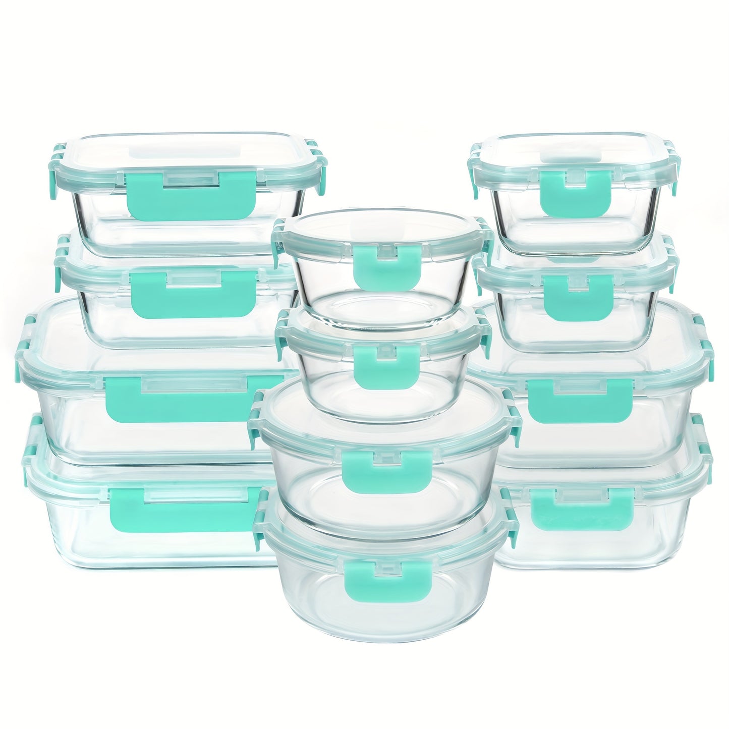 24-Piece Premium Glass Food Storage Containers Set - Airtight, Stackable, Microwave-Safe, and BPA-Free with Lids for Fresh Meal Prep and Leftovers - Space-Saving Design for Kitchen Organization