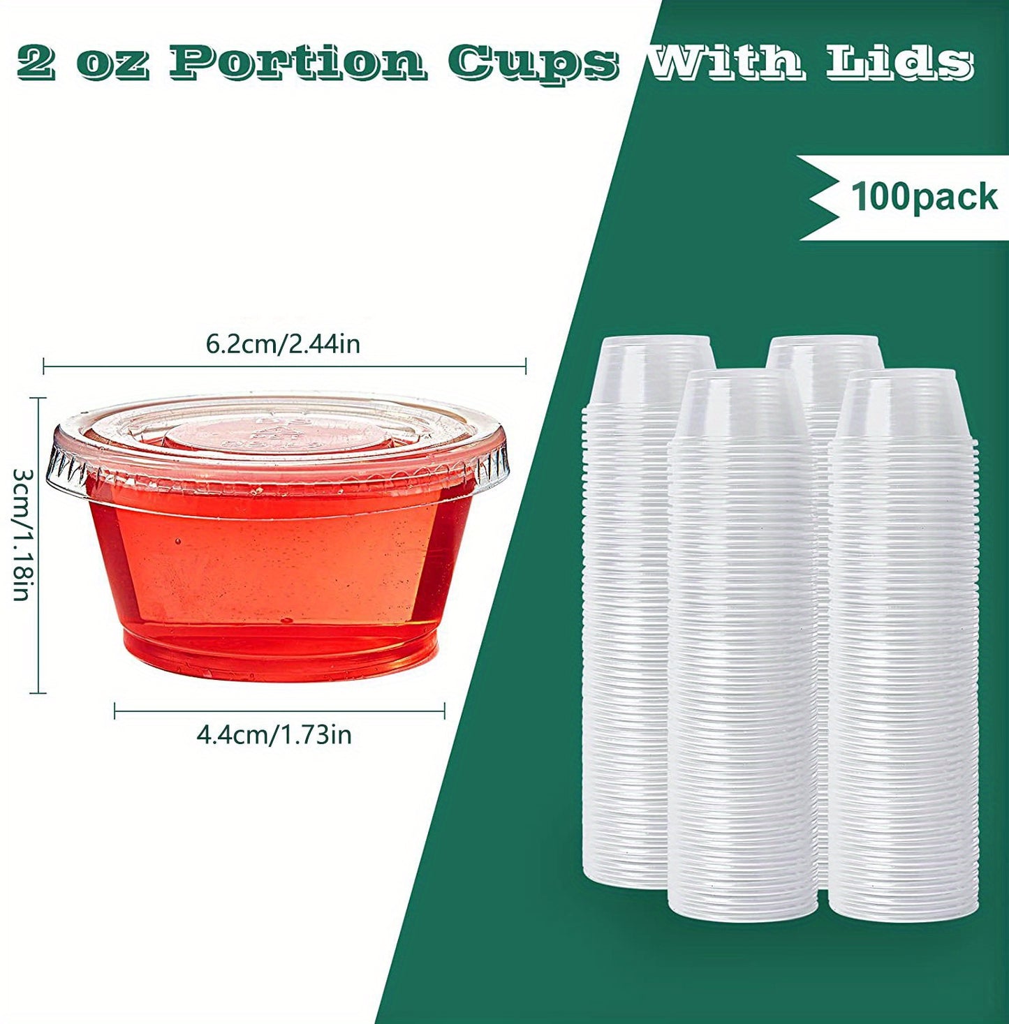 50/100pcs, Meal Prep Portion Cups with Lids - 2oz/3.25oz/5.5oz - Perfect for Salad Dressing and Condiments - Kitchen Accessories