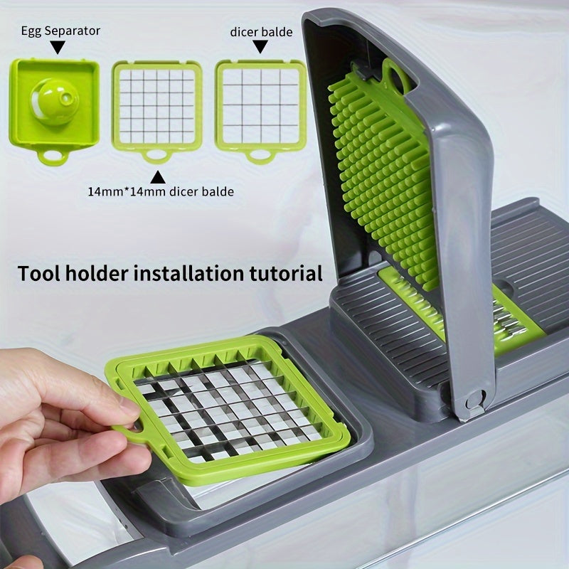 13pcs/set, Multifunctional Vegetable Chopper with Interchangeable Blades and Container - Perfect for Quick and Easy Meal Prep, Onion Mincing, and Potato Shredding - Kitchen Gadget Must-Have for Busy Families and Students!
