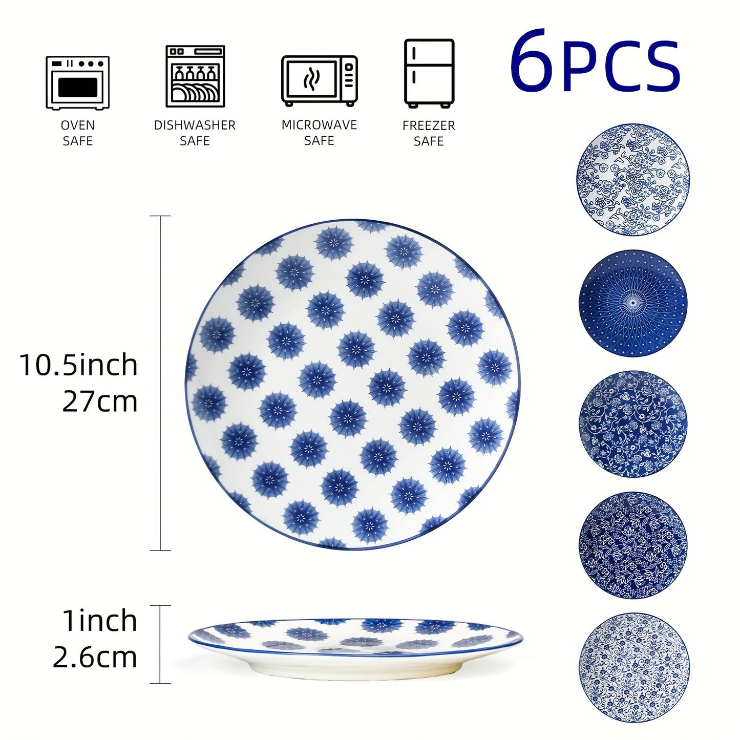 Chinese style ceramic dinnerware 30 pcs set, including 8.5 inches salad plate, 10.5 inches dinner plate, 16 oz coffee mug, 8.3 inches rectangular plate, 24 oz cereal bowl each 6 pcs, microwave oven dishwasher safe, housewarmi